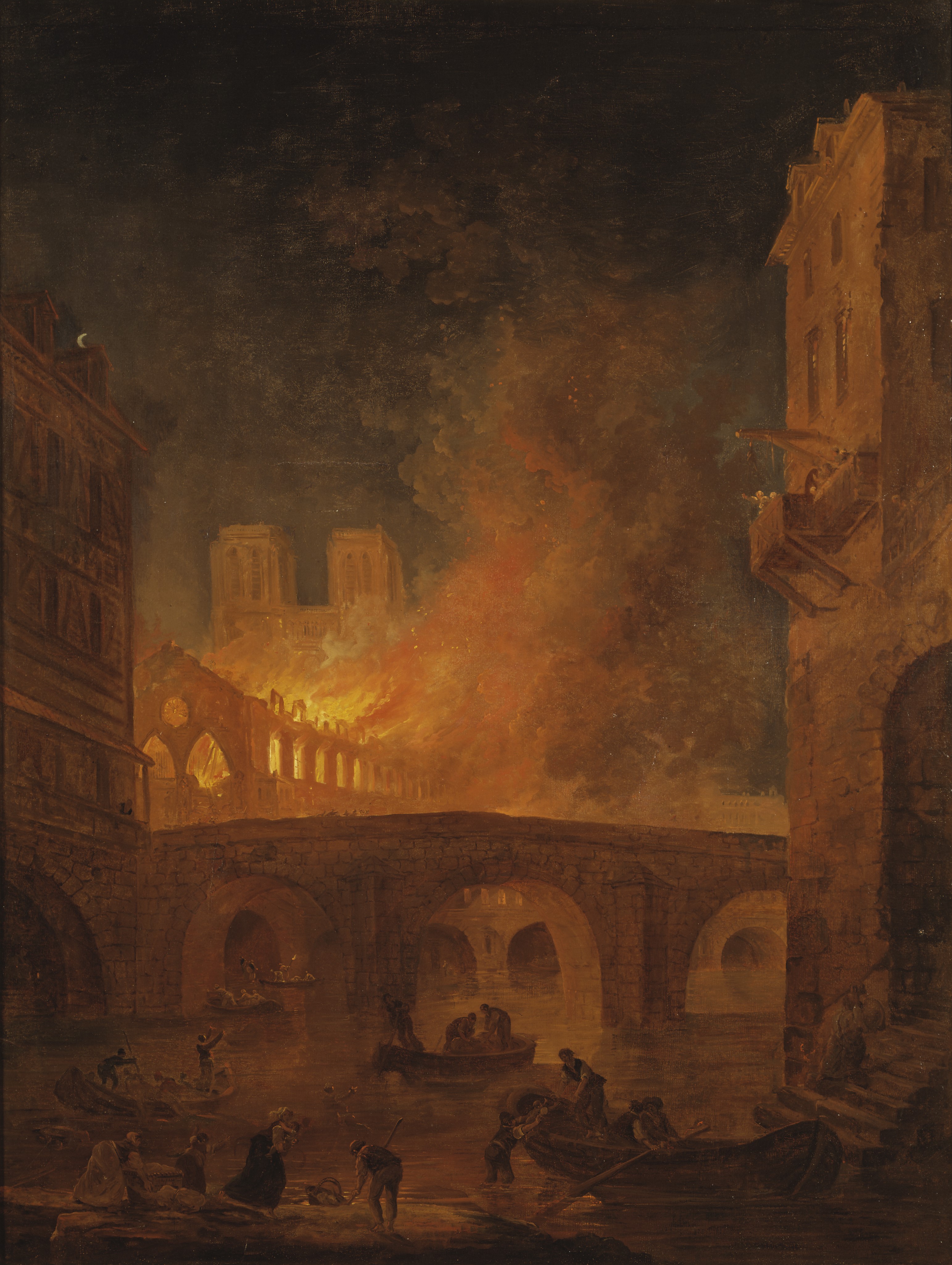 《巴黎主宫医院的大火》（The Fire of Hôtel-Dieu in Paris），休伯特•罗伯特（Hubert Robert），1772